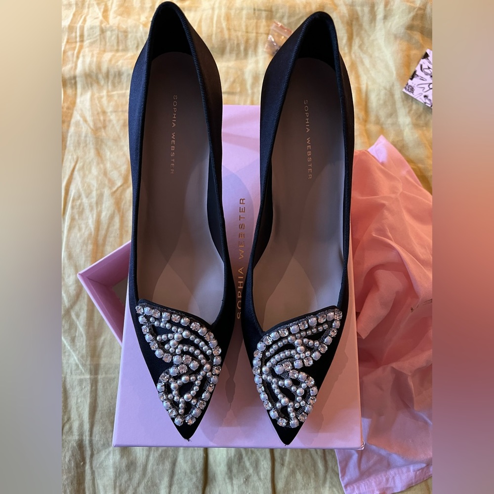 New Sophia Webster Bibi Satin Leather Pumps